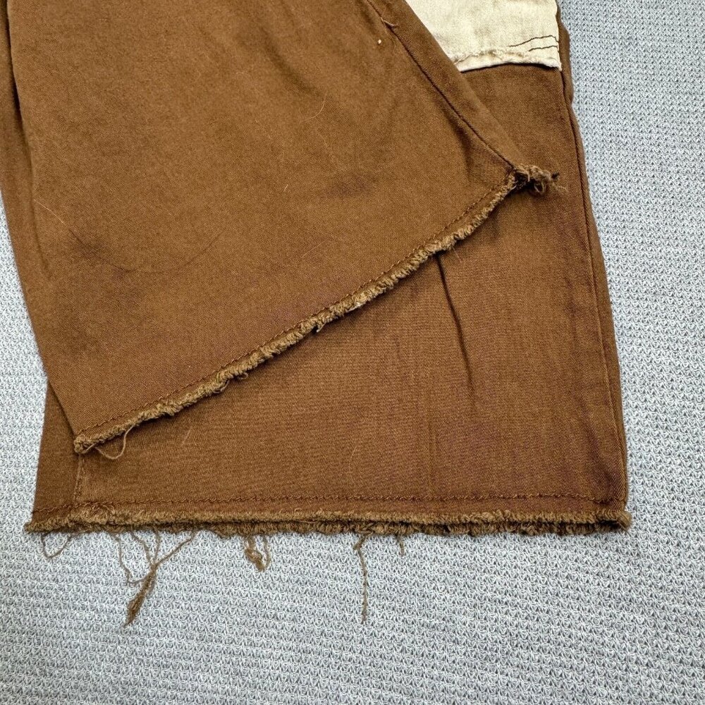 Almost Famous Patchwork Denim Jeans Womens Size 11 Brown Tan Raw Edge High Rise - Picture 6 of 14